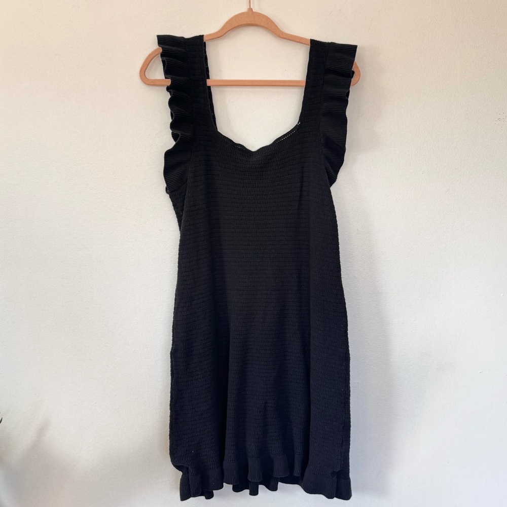 Anthropologie Ruffled Pointelle Mini Dress In Black Sz XL - Picture 16 of 16